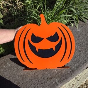 Trio Of Halloween Pumpkin Holiday Yard Art, Solid Steel, Powder Coated
